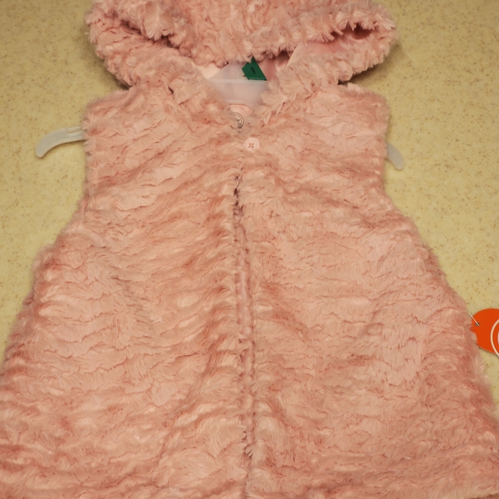 Pink Fuax fur Kids Vest with Hood
